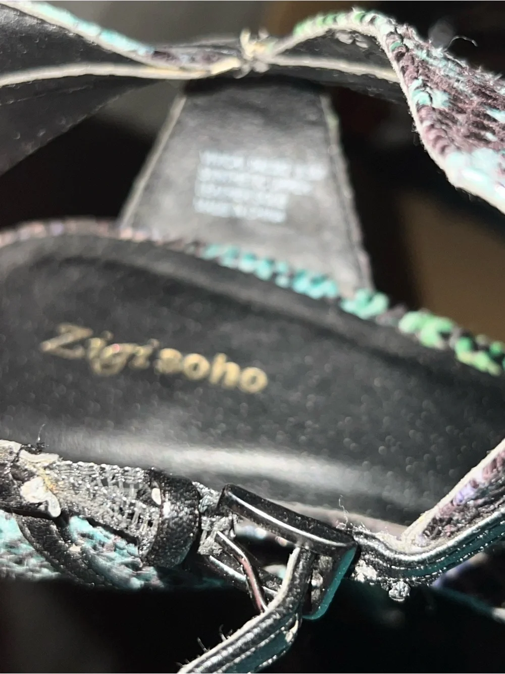 Zigi Soho Green and Black Snake-Print High Heel Sandals